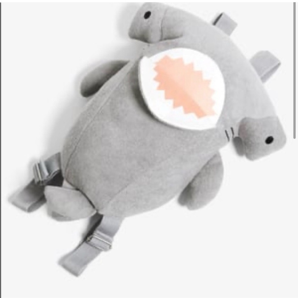 Zara Gray Plush Shark Backpack with Pink Mouth Detail
